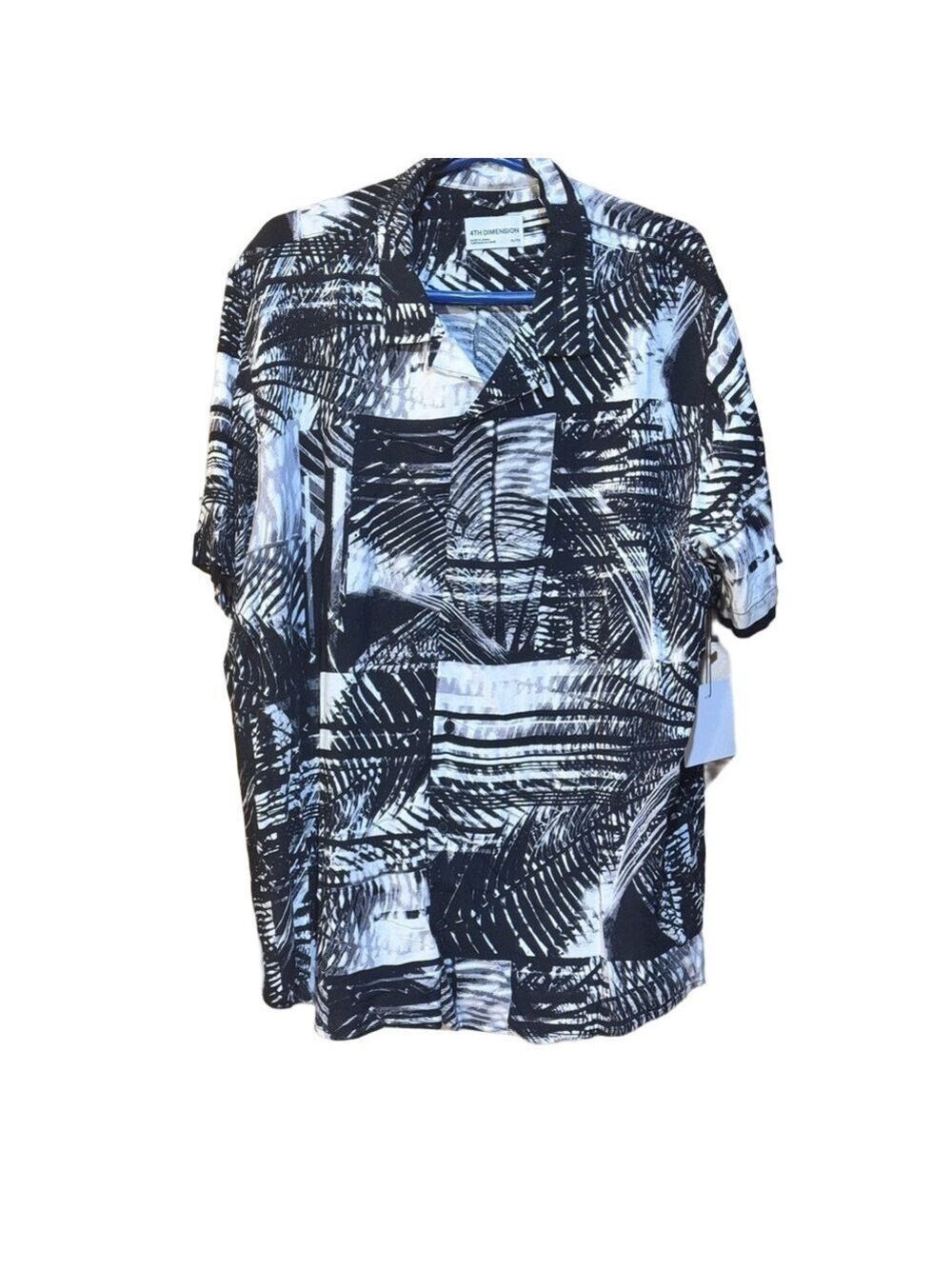 4th Dimension Black White Geometric Button Down Shirt Extra Large